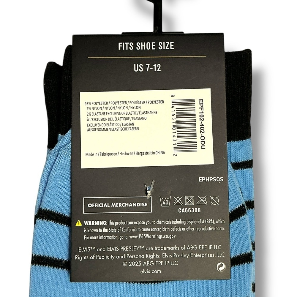 Elvis Presley Men’s Novelty Socks Blue Black Stripe Adult Unisex One Size NEW - Picture 6 of 15